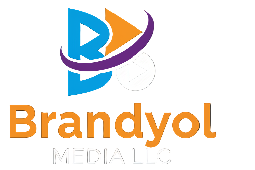 create a simple but beautiful 4 color logo of Brandyol Media LLC with blackbackground